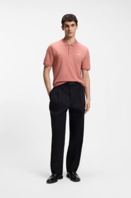 Cotton-piqu&eacute; polo shirt with logo print, Light Pink