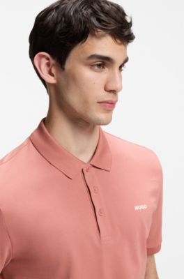 Cotton-piqu&eacute; polo shirt with logo print, Light Pink