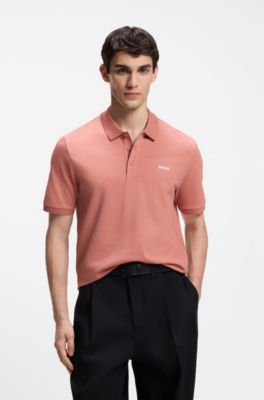 Cotton-piqu&eacute; polo shirt with logo print, Light Pink