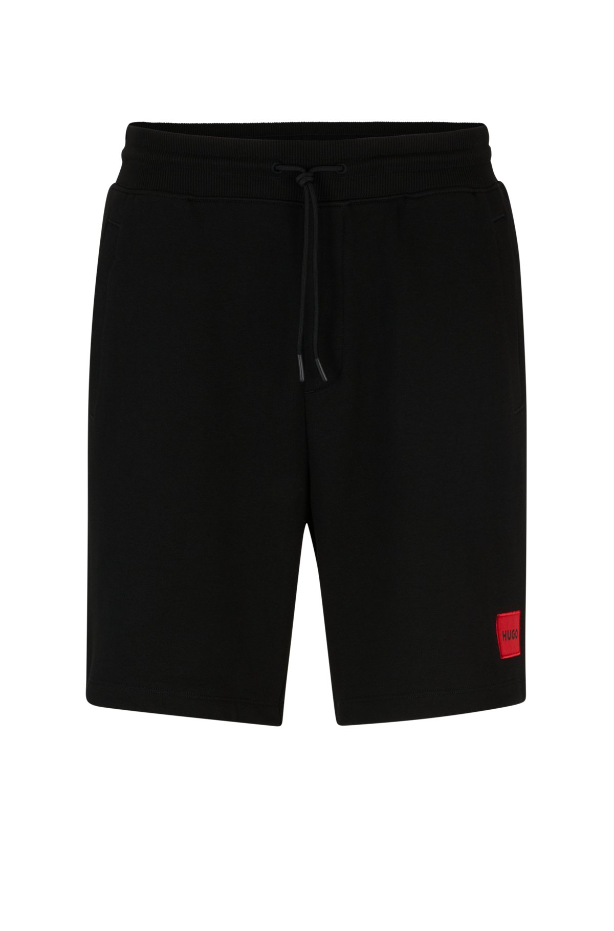 Cotton-terry regular-fit shorts with logo label, Black