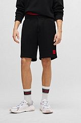 Regular-Fit Shorts aus Baumwoll-Terry mit Logo-Label, Schwarz