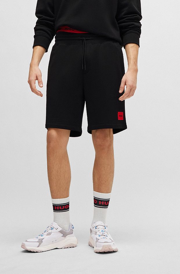 Regular-Fit Shorts aus Baumwoll-Terry mit Logo-Label, Schwarz