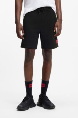 Shorts van katoenen badstof met rood logolabel, Zwart