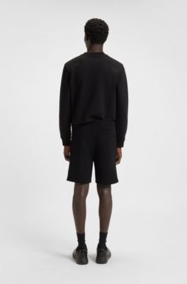 Cotton-terry shorts with red logo label, Black