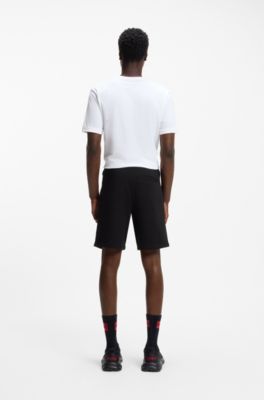 Bermuda in terry di cotone con etichetta con logo rossa, Nero
