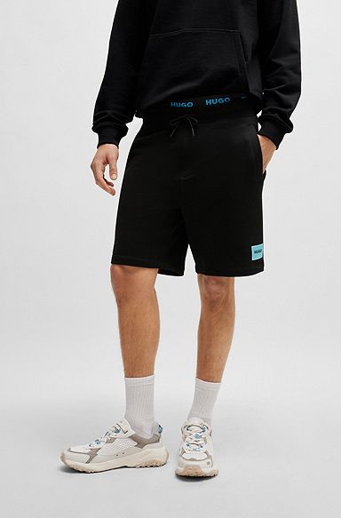 Regular fit shorts i bomuldsfrotté med logomærke, Sort