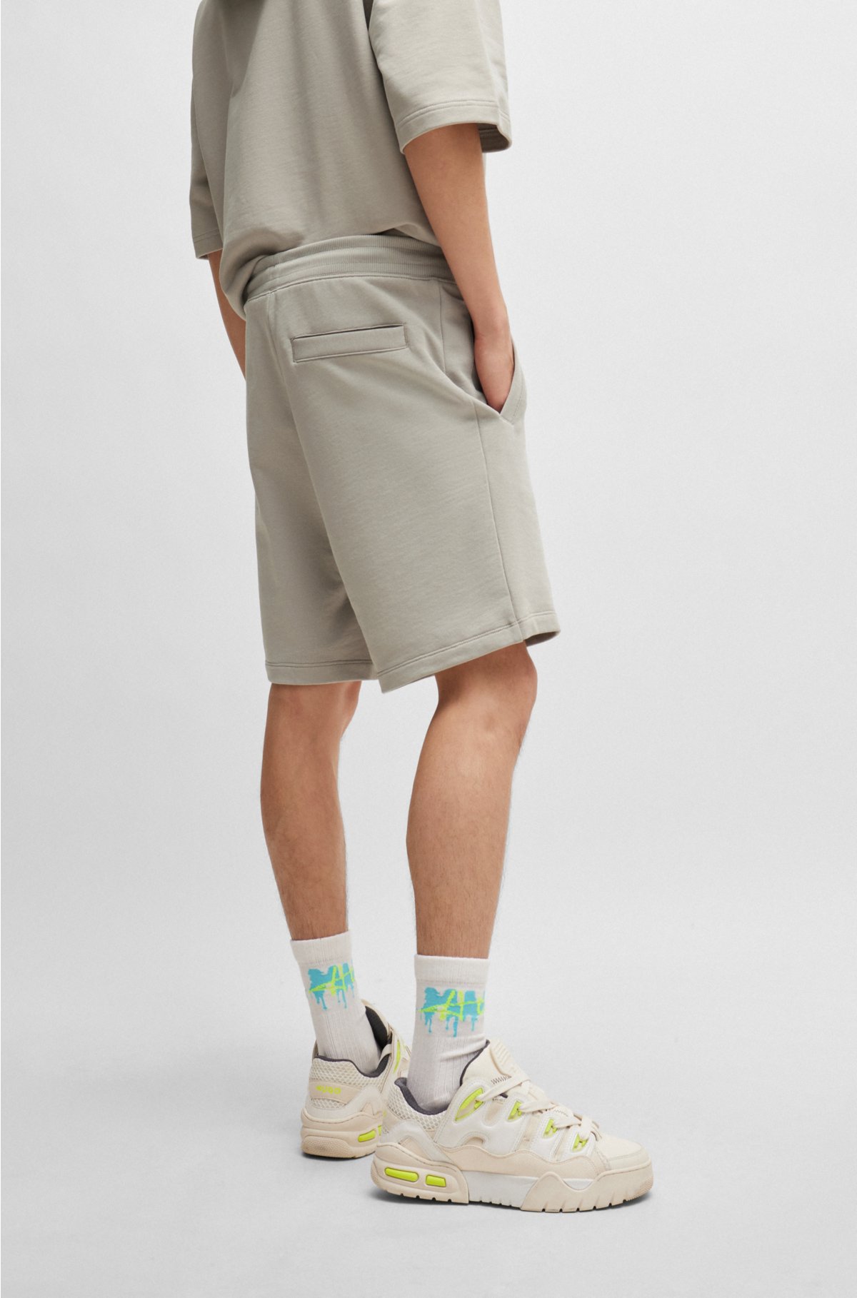 Cotton-terry regular-fit shorts with logo label, Light Grey