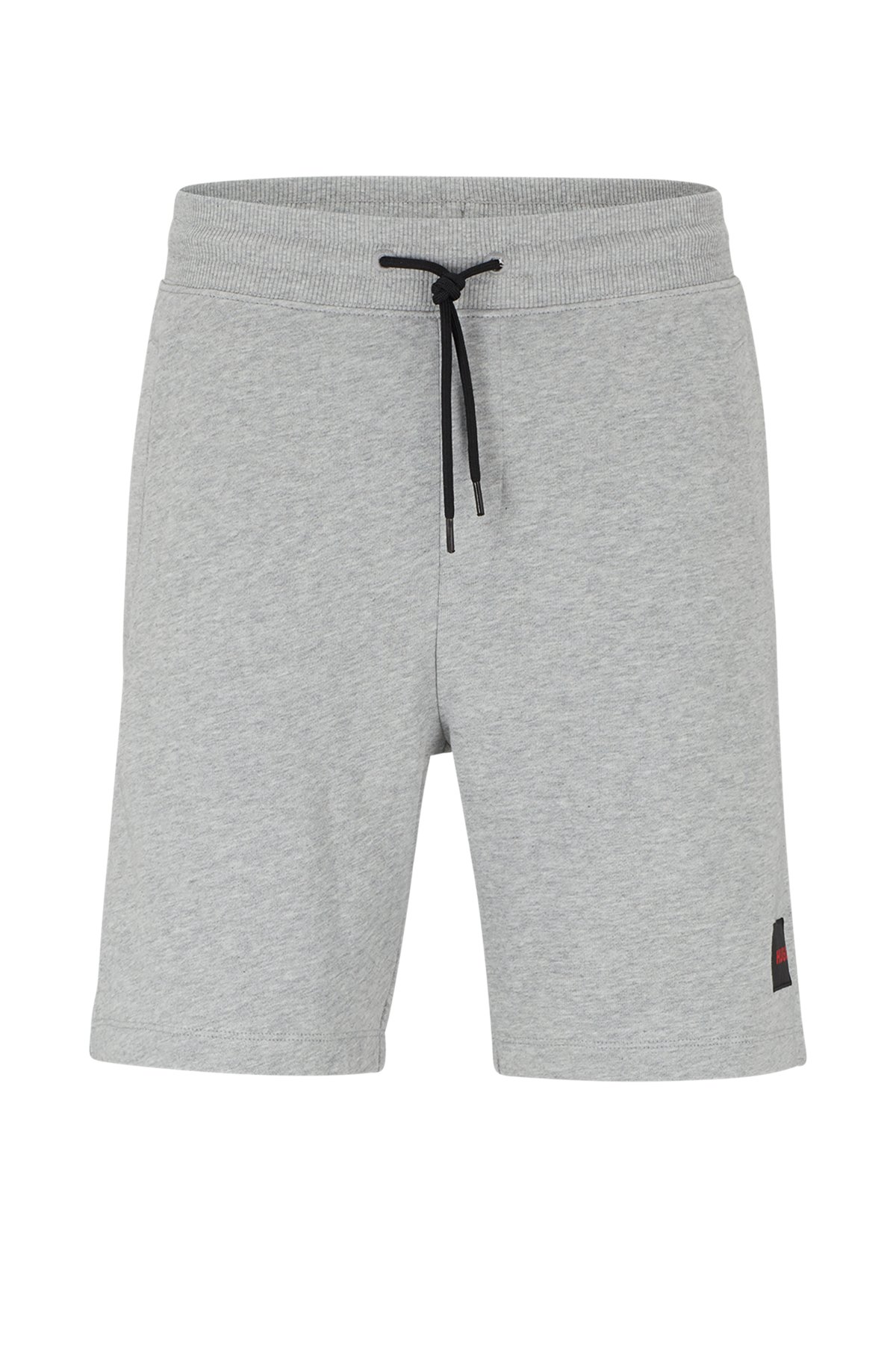 French-terry-cotton shorts with red logo label, Light Grey