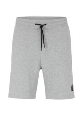 Hugo Boss French-terry-cotton Shorts With Red Logo Label In Gray