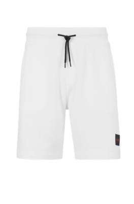 Hugo Boss French-terry-cotton Shorts With Red Logo Label In White