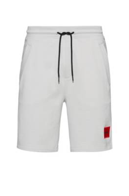 Hugo Boss French-terry-cotton Shorts With Red Logo Label In White