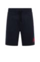 Shorts van katoenen sweatstof met rood logolabel, Donkerblauw