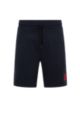 French-terry-cotton shorts with red logo label, Dark Blue