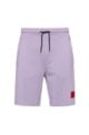 French-terry-cotton shorts with red logo label, Light Purple