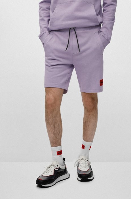 Shorts de felpa de rizo de algodón con etiqueta de logo roja, Luz púrpura