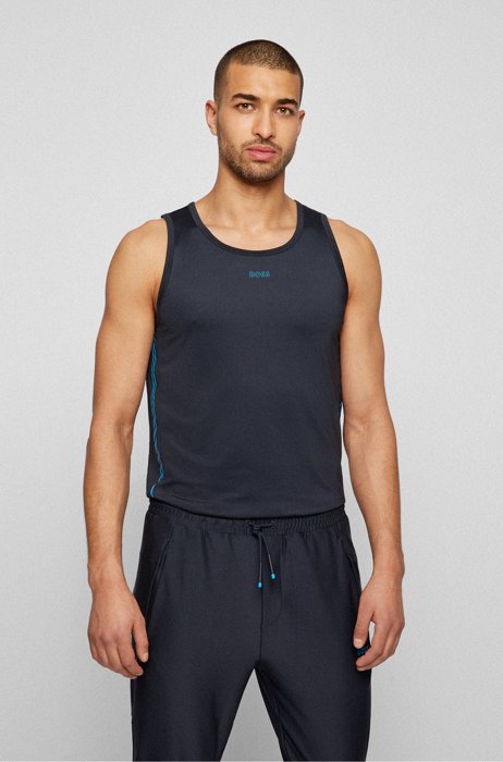 Stretch-jersey slim-fit tank top with logo print, Dark Blue