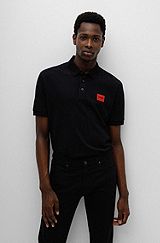 Cotton-piqué slim-fit polo shirt with logo label, Black