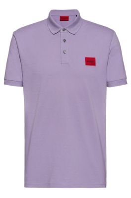 Hugo Boss Cotton-piqu Slim-fit Polo Shirt With Red Logo Label In Light Purple