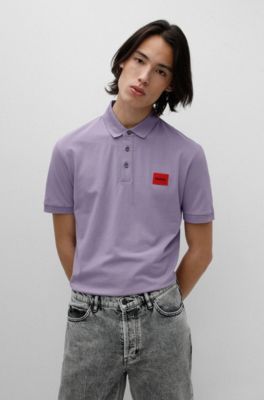 purple polo with jeans