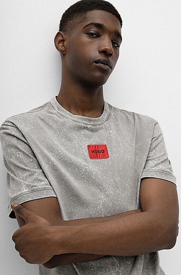 红色徽标标签饰粉染棉质平纹针织 T 恤,  030_Medium Grey