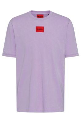 HUGO - Powder-dyed cotton-jersey T-shirt with red logo label