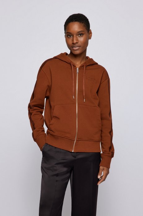 Relaxed-fit hooded sweatshirt with debossed logo, Brown