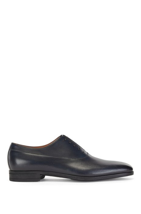 Tanned-leather Oxford shoes with perforated panels, Dark Blue
