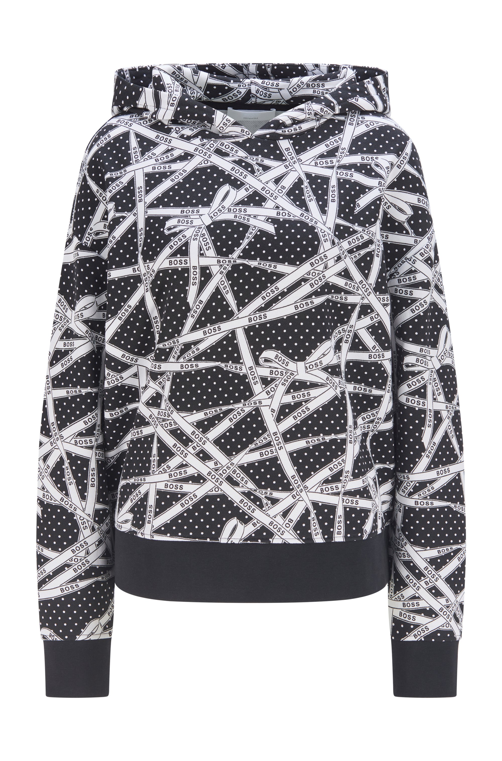 Gepunktetes Kapuzen-Sweatshirt aus Baumwolle mit Logo-Print, Gemustert
