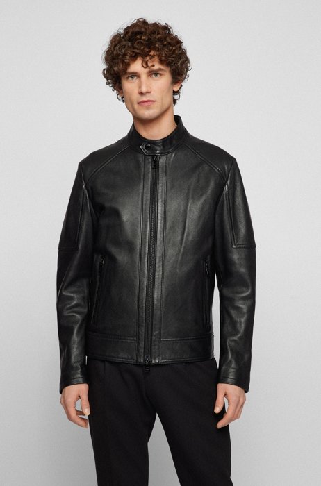 Biker jacket in nappa leather, Black