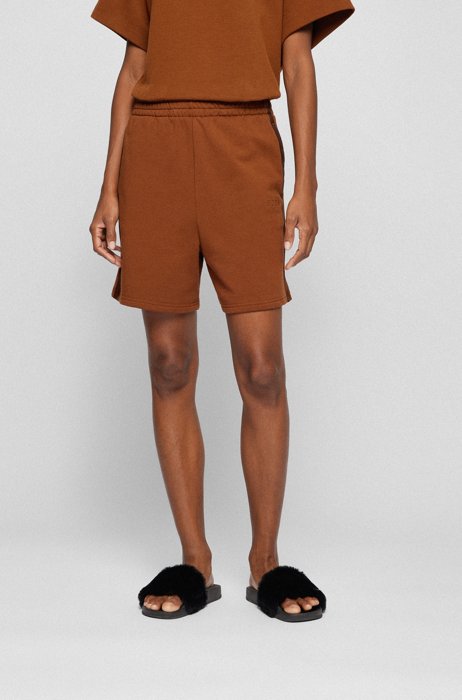 Logo-detail shorts in an organic-cotton blend, Brown