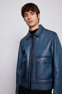 hugo boss leather jacket with fur collar