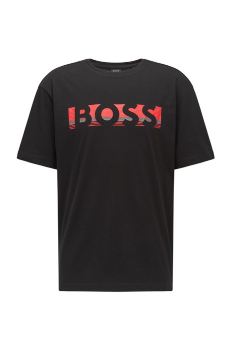 Relaxed-fit T-shirt in cotton with colour-block logo, Black