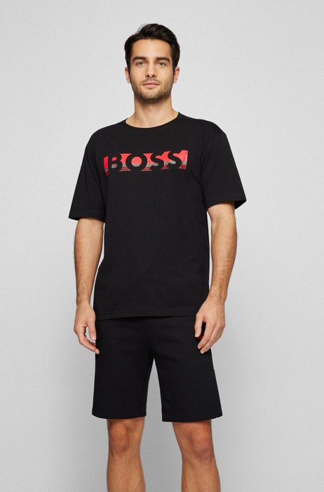 Relaxed-fit T-shirt van katoen met logo in color-blocking, Zwart