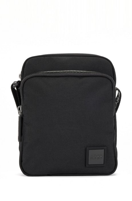 Logo-strap reporter bag with branded patch, Black