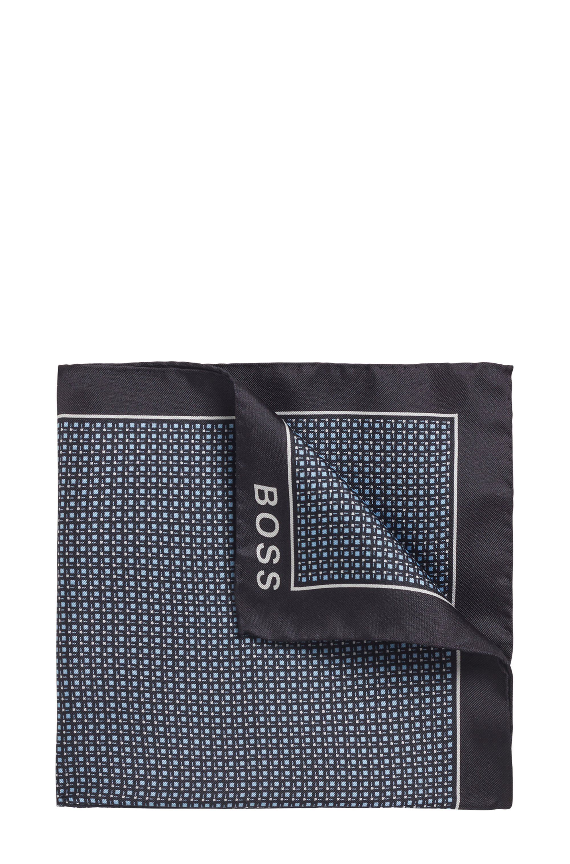 Pañuelo de bolsillo en seda con estampado digital, Azul oscuro