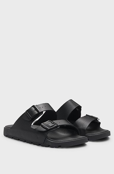 Twin-strap sandals with structured uppers, Black