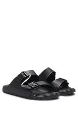 Twin-strap sandals with structured uppers, Black
