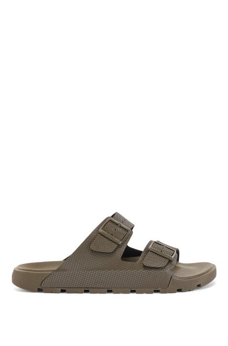 Twin-strap sandals with structured uppers, Khaki