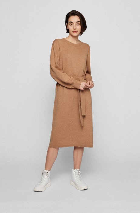 Oversized-fit knitted dress in a wool blend, Light Brown