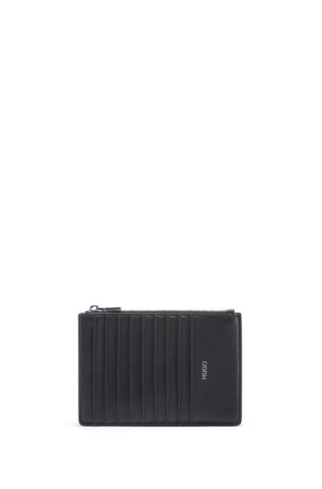 Card holder in faux leather with printed logo, Black