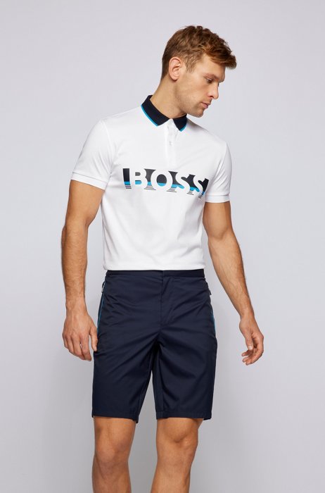 Cotton-jersey polo shirt with logo artwork, White