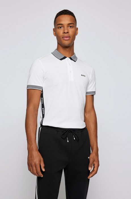 Cotton-blend slim-fit polo shirt with contrast trims, White