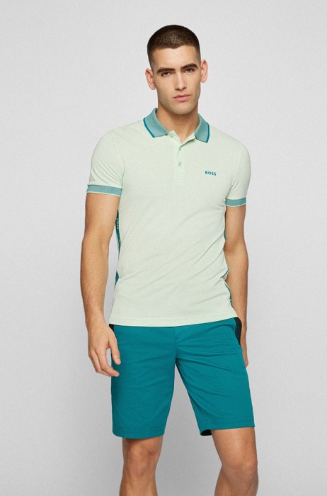 Cotton-blend slim-fit polo shirt with contrast trims, Light Green