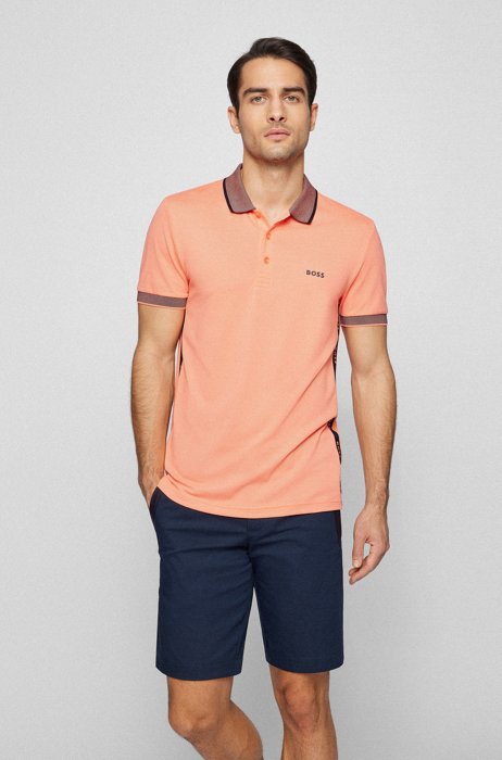 Cotton-blend slim-fit polo shirt with contrast trims, Light Red