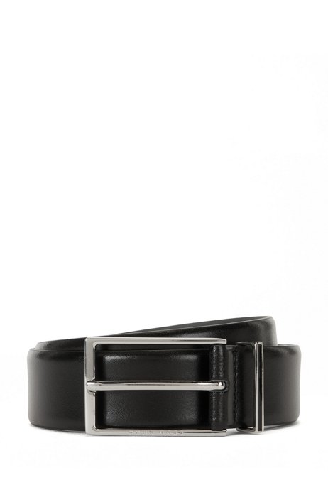 Smooth-leather belt with enamel-detail buckle, Black