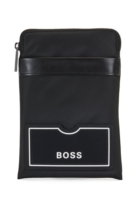 Recycled-material neck pouch with contrast logo, Black