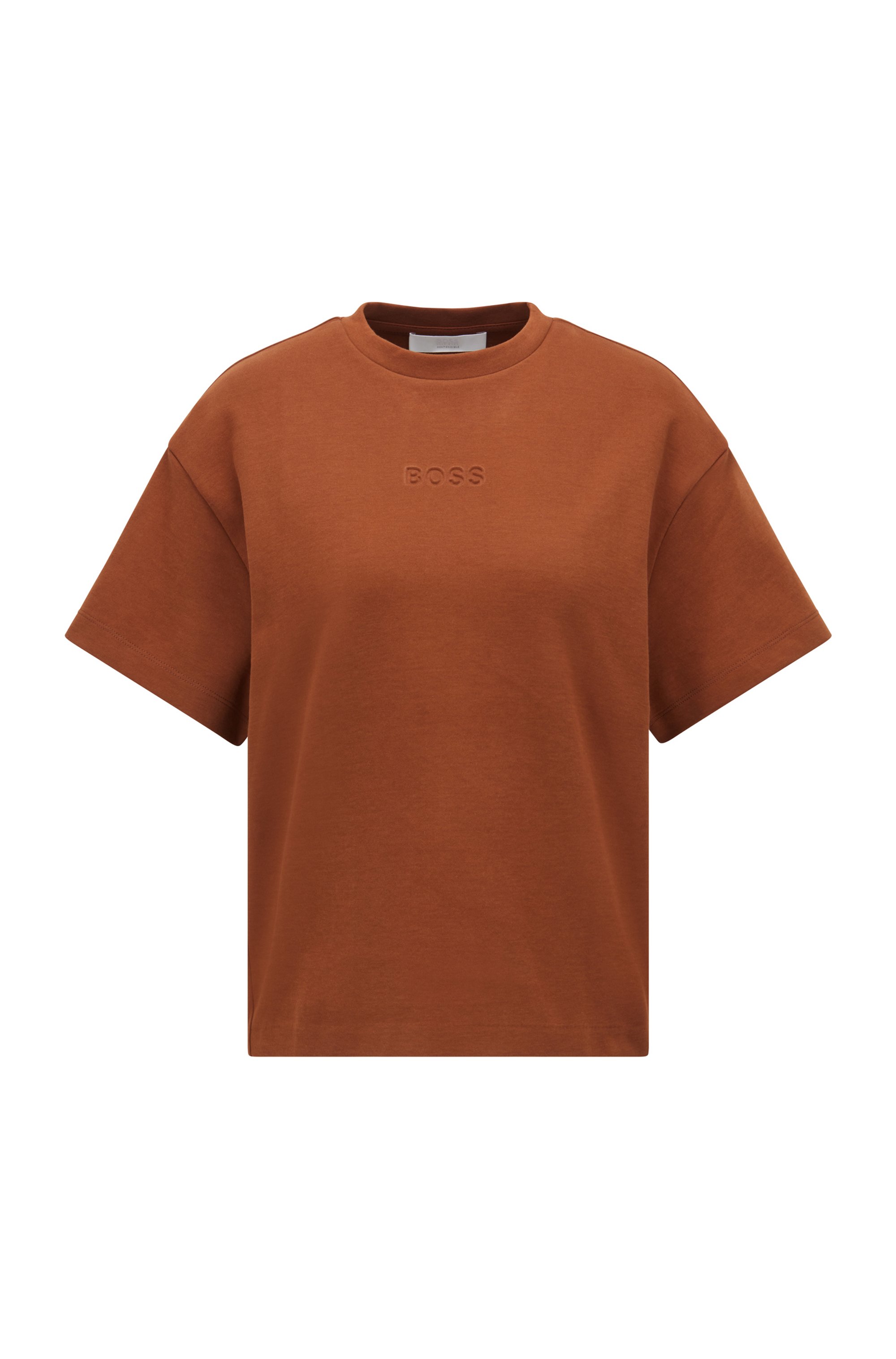 Short-sleeved sweatshirt in organic cotton and recycled fibres, Brown