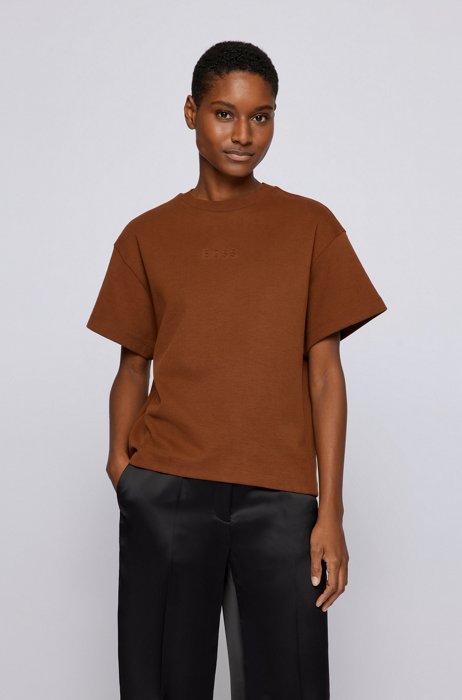 Short-sleeved sweatshirt in organic cotton and recycled fibres, Brown