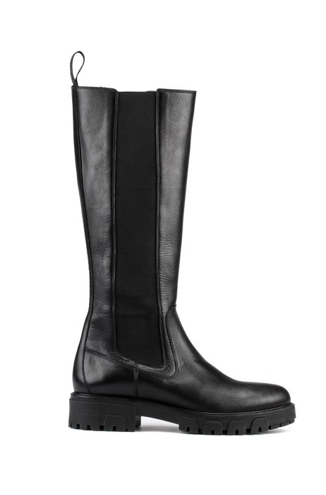 Knee-high Chelsea boots in Italian leather, Black