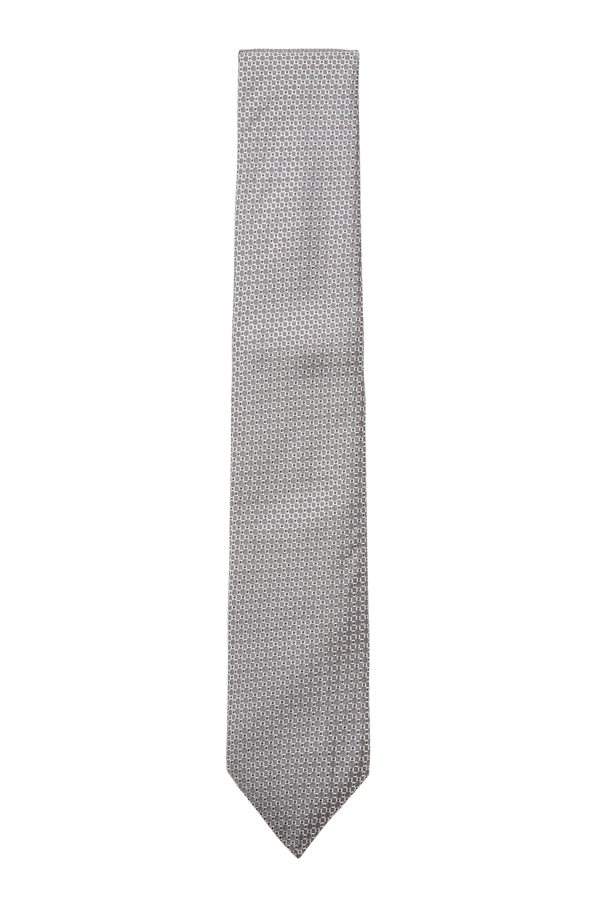Cravate en jacquard de soie à motif confectionnée en Italie, Gris